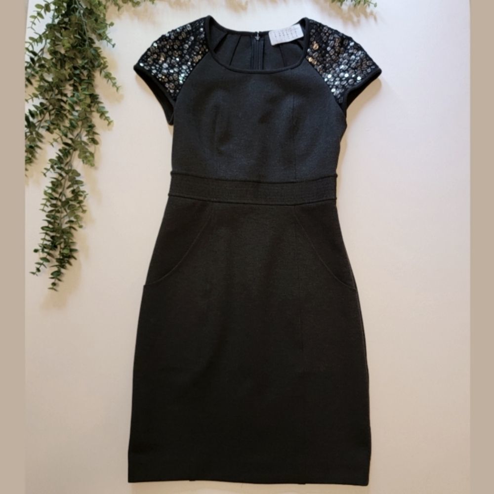 Jodi Arnold Silk Sequin Shoulder Sheath Dress